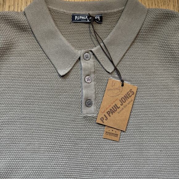 PJ Paul Jones Mens Knit Polo Shirt Beige NWT - Size M - Picture 2 of 8